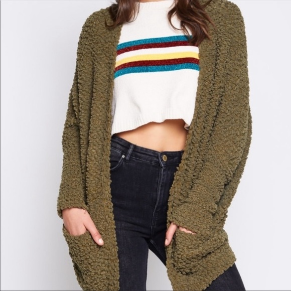 Soft Olive Green Popcorn Cardigan With pockets - Picture 10 of 16